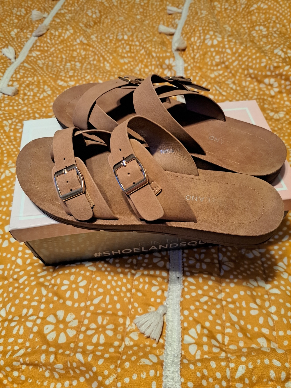 SHOE LAND Nolita Low Wedge Sandals - Tan